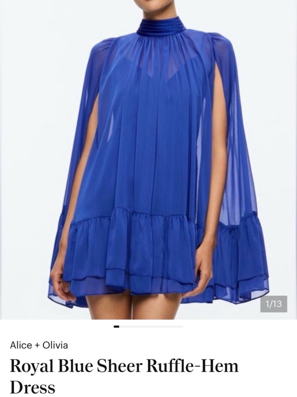 Alice + Olivia Cobalt Blue Mini Dress with Cape Sleeves - Picture 3 of 5